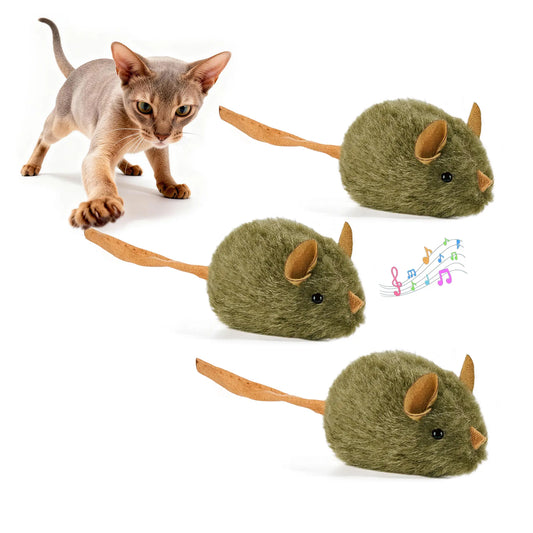 3-Pack Interactive Plush Cat Toys - Realistic Squeaky Mice