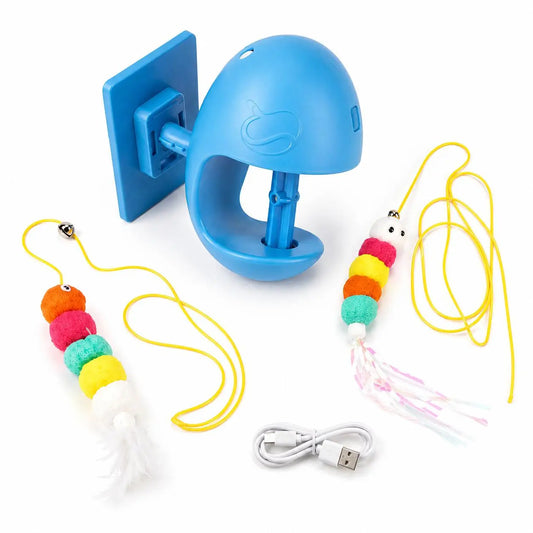 Wall-Mounted Automatic Cat Toy with Adjustable Modes, USB Rechargeable Feather Teaser for Indoor Cats
