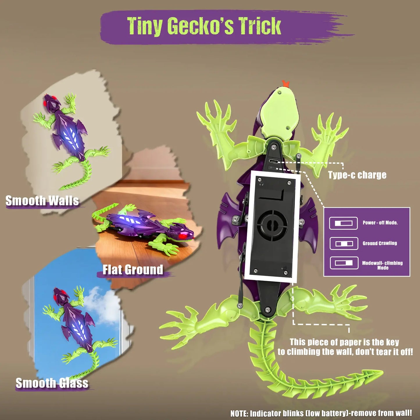 Wall Climbing Gecko Lizard Robot Toy - Rechargeable Remote Control RC Crawler for Boys & Girls Ages 6 & up | Perfect Easter Gifts, Christmas Gifts & Stocking Stuffers