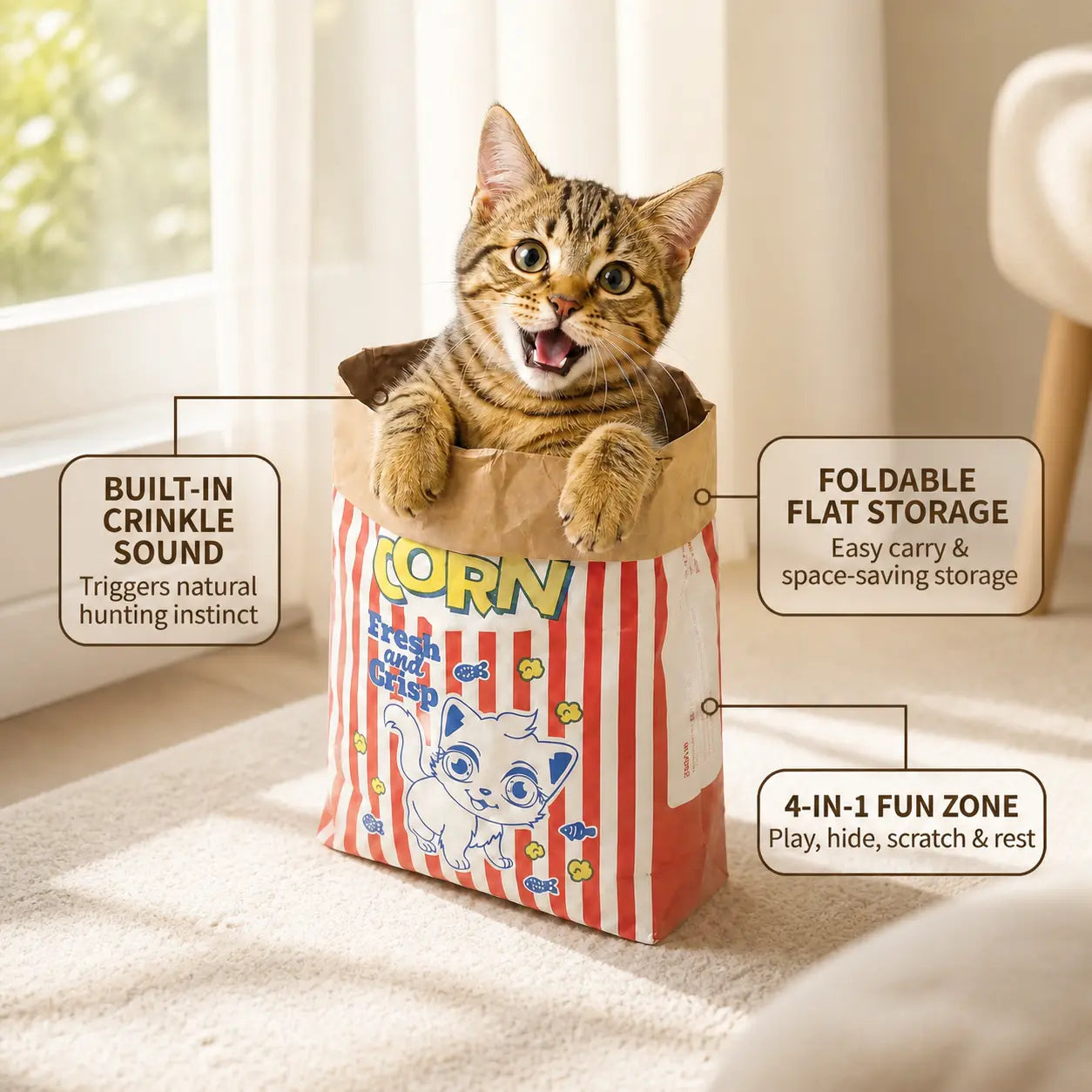 Interactive Crinkle Hideaway Tunnel for Small Pets